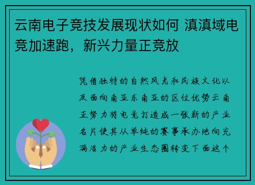 云南电子竞技发展现状如何 滇滇域电竞加速跑，新兴力量正竞放
